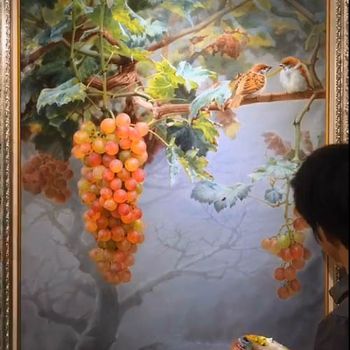 一串串葡萄成熟了油画字画美合作实力画师手绘创作艺术作品