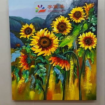 眼中只有你心向太阳厚肌理手绘大写意花卉油画竖幅向日葵纯手绘油画