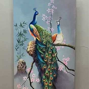 孔雀不落无宝之地纯手绘动物油画高品质玄关油画