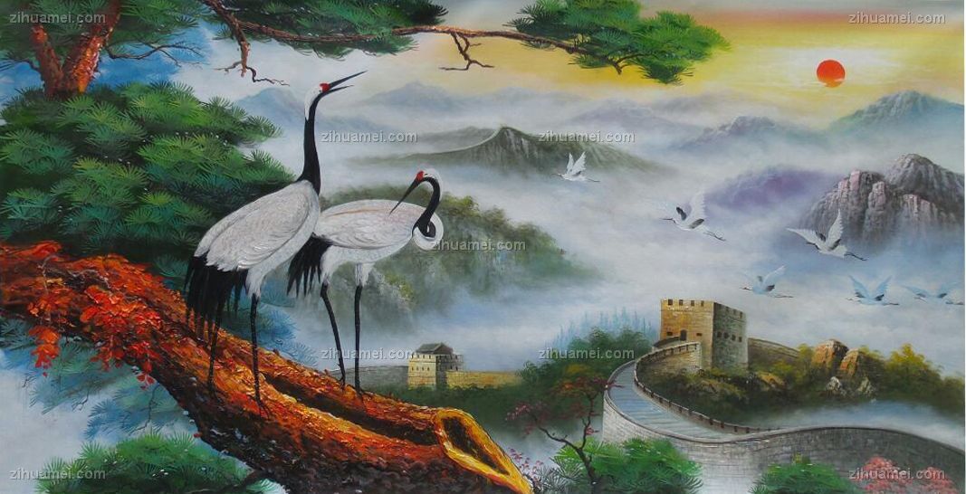 中式 油画 松鹤延年