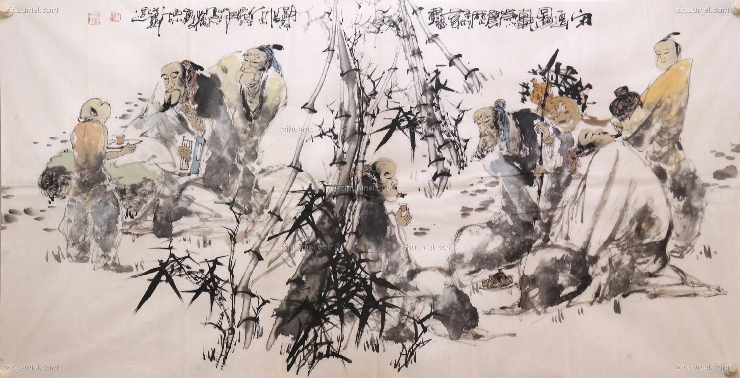 国画 老者孩童
