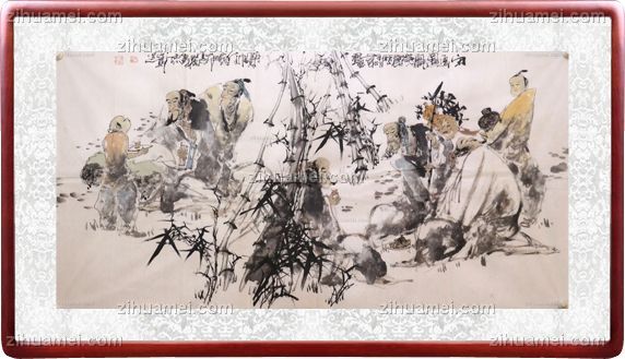 国画 老者孩童