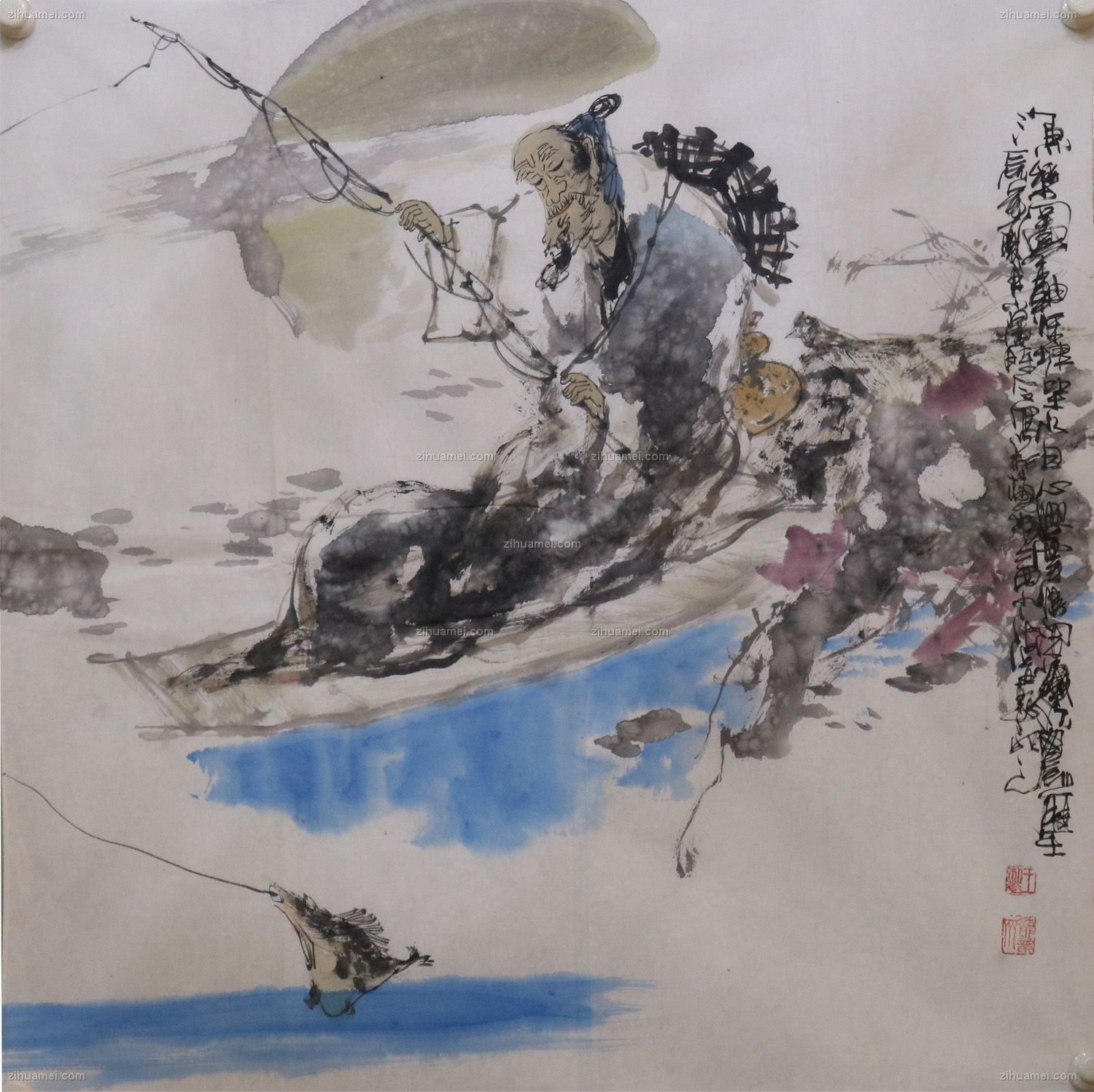 国画 老者垂钓