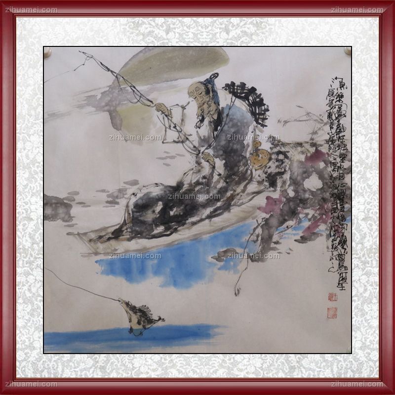 国画 老者垂钓