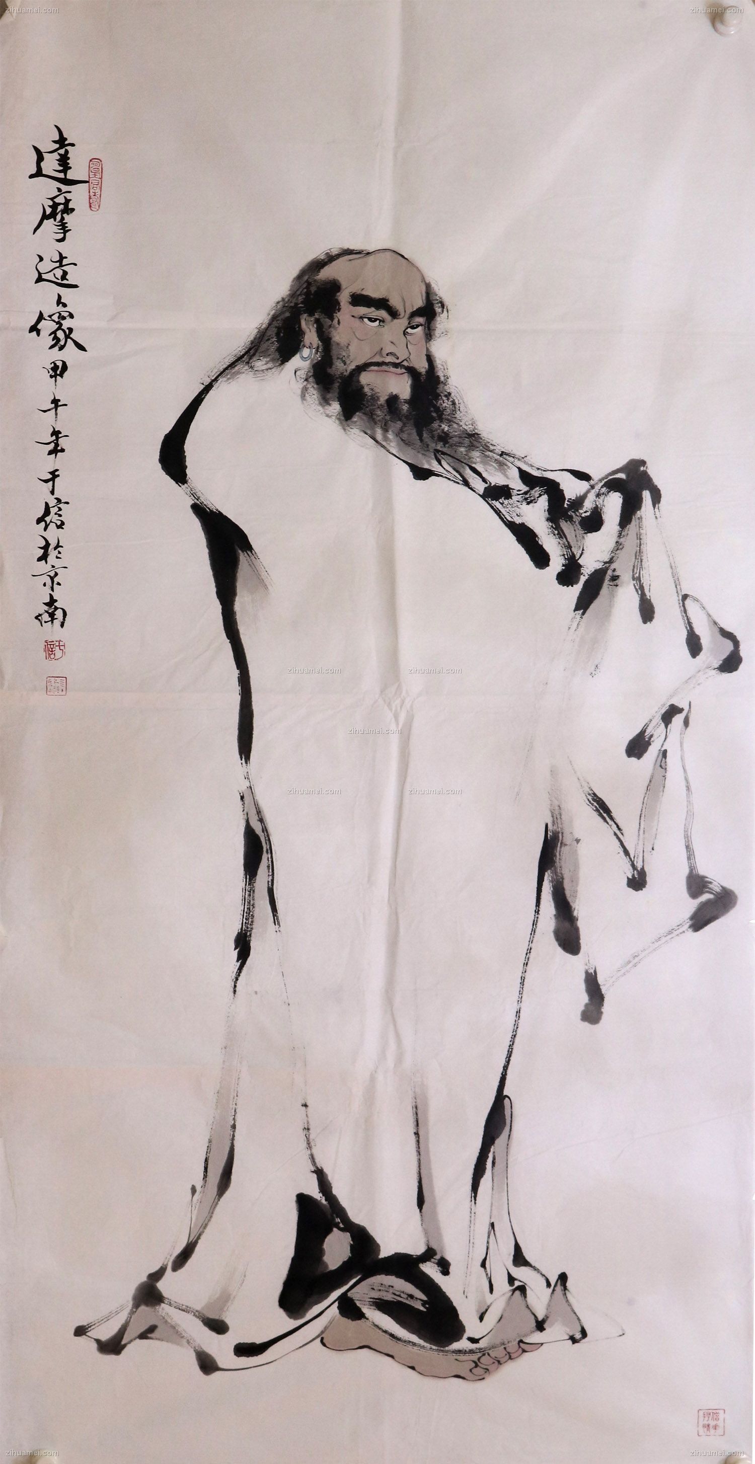 国画 达摩过江