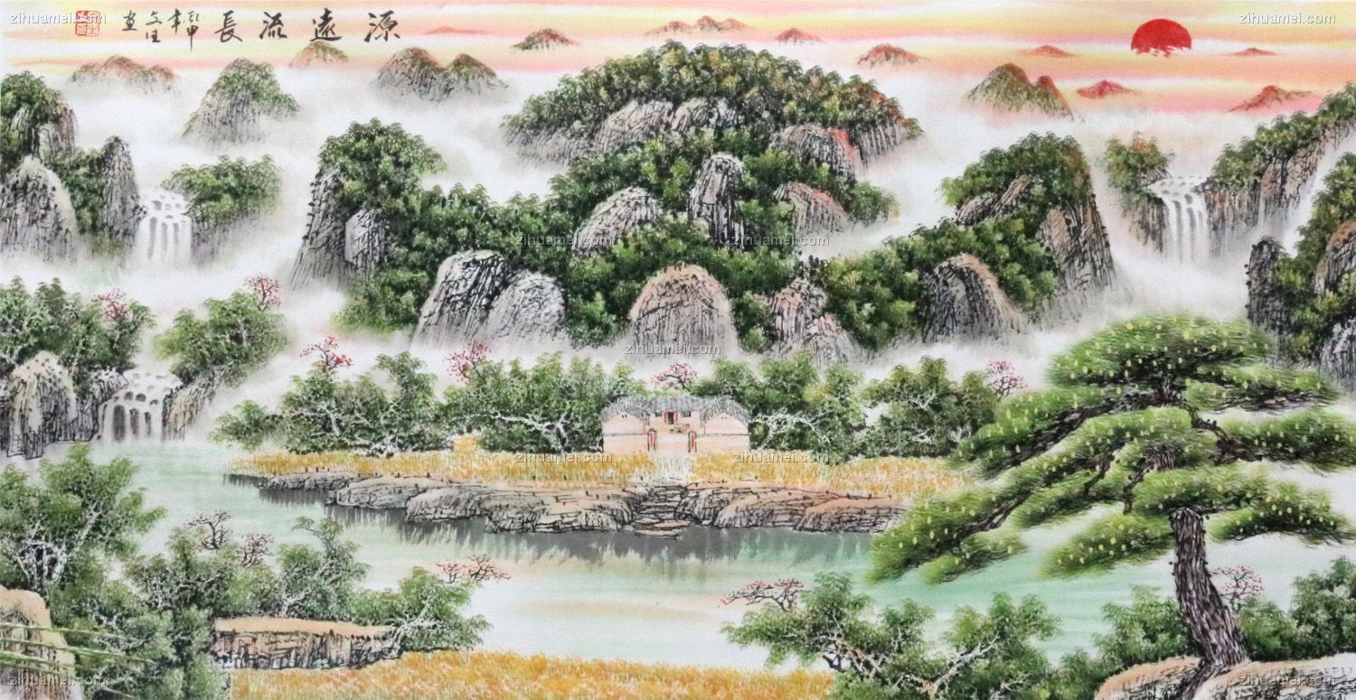 山水水墨画 聚宝盘