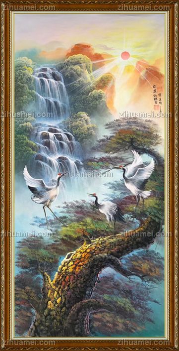 www.zihuamei.com手绘油画仙鹤花鸟画