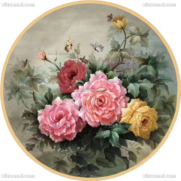 牡丹油画风景花鸟画