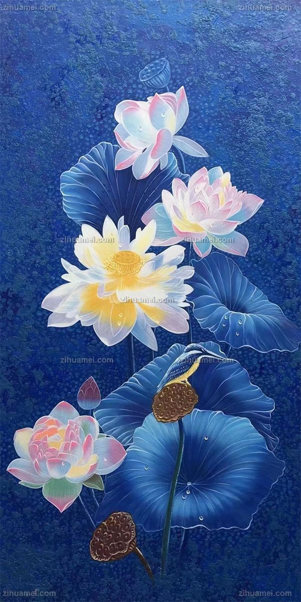 适合玄关的荷花油画莲蓬