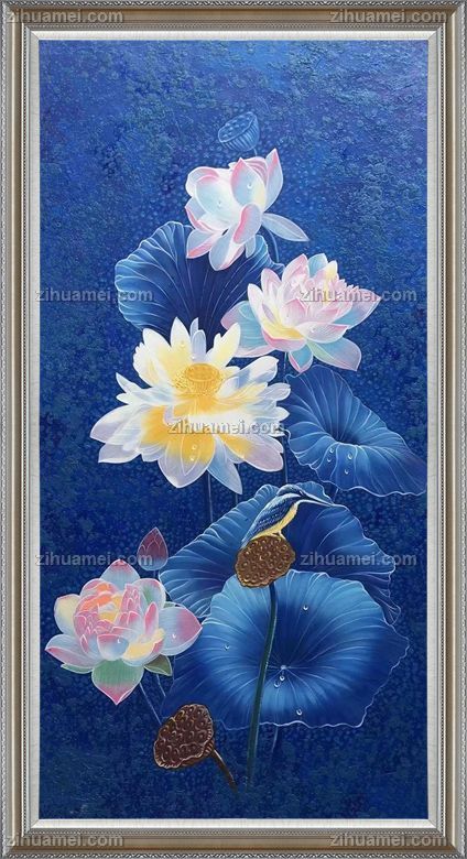 适合玄关的荷花油画莲蓬