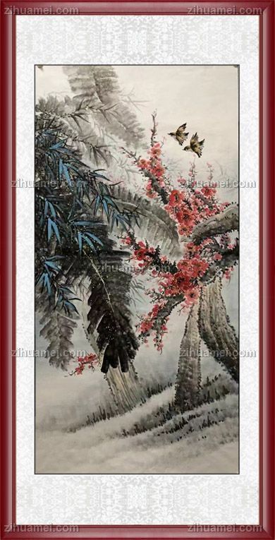 适合中式装修水墨花鸟画
