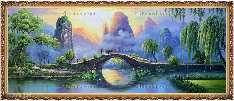 适合客厅的青山绿水风景油画