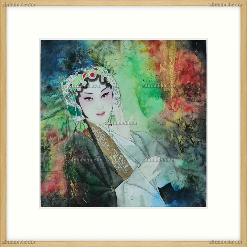 实木原木色画框适合卧室的 人物国画