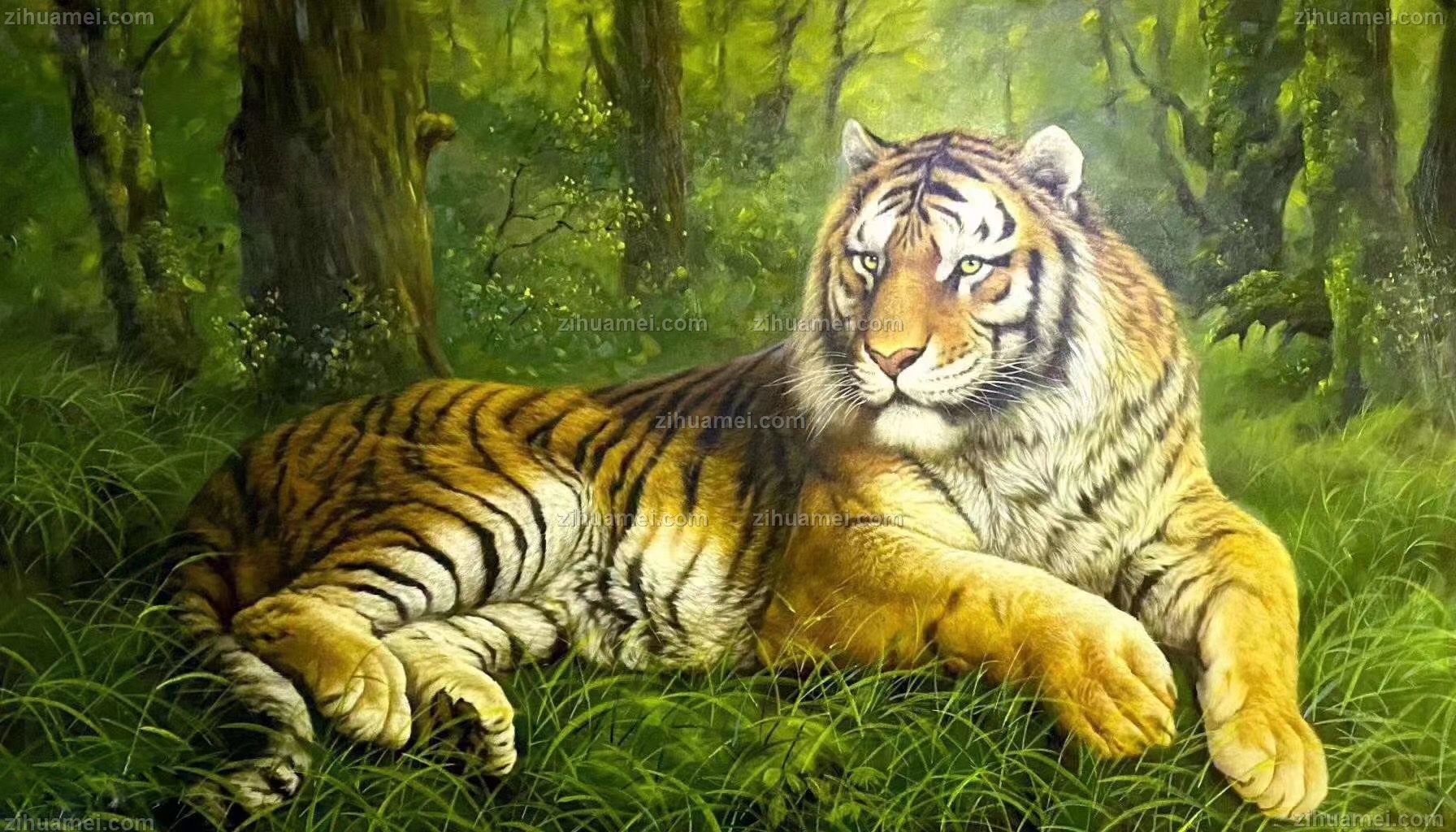 猛虎纯手绘油画