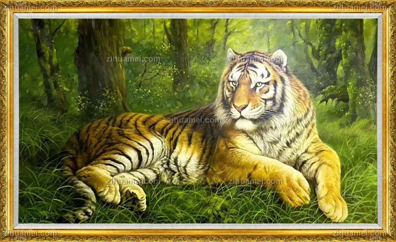 猛虎纯手绘油画