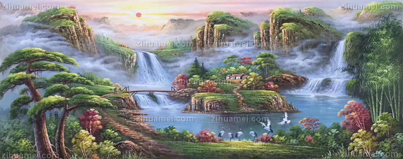 纯手绘中式风水油画