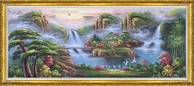 纯手绘中式风水油画