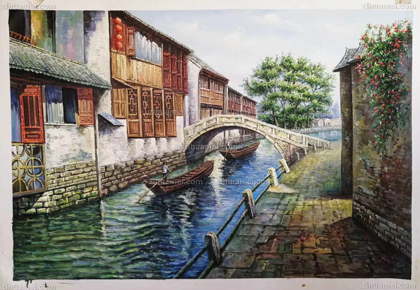江南水乡油画风景