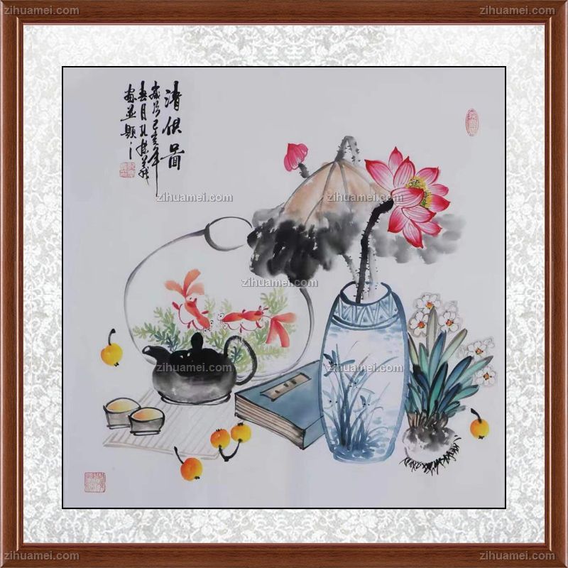 荷花手绘国画