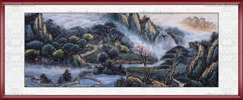 小六尺手绘山水画