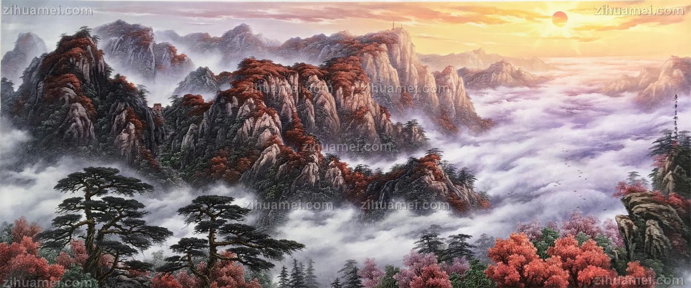新中式山水油画风水画