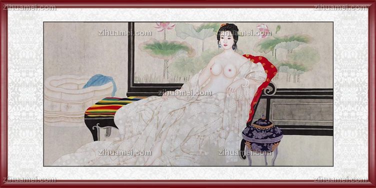 贵妃出浴图人体艺术手绘人物国画