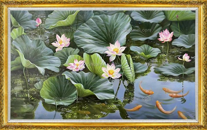 精品写实风景油画荷花池