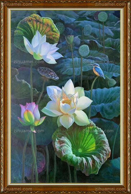 适合玄关客厅的荷花风景油画