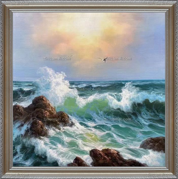 适合客厅卧室的海浪风景油画