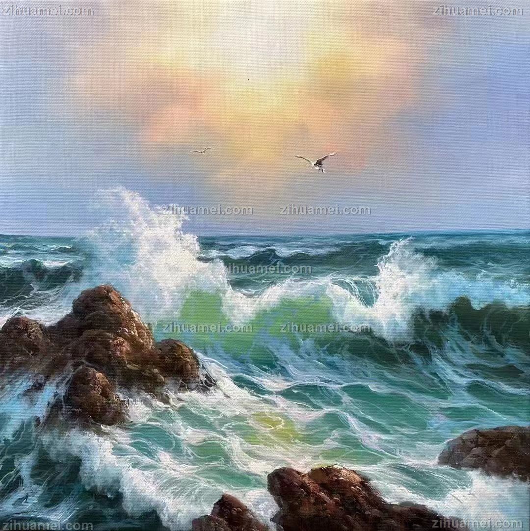适合客厅卧室的海浪风景油画