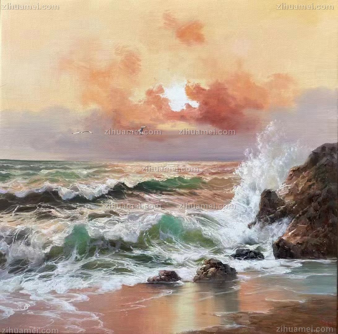 写意抽象风景海浪油画