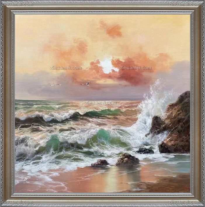 写意抽象风景海浪油画