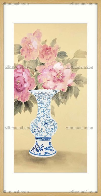 纯手绘写意花瓶风景画