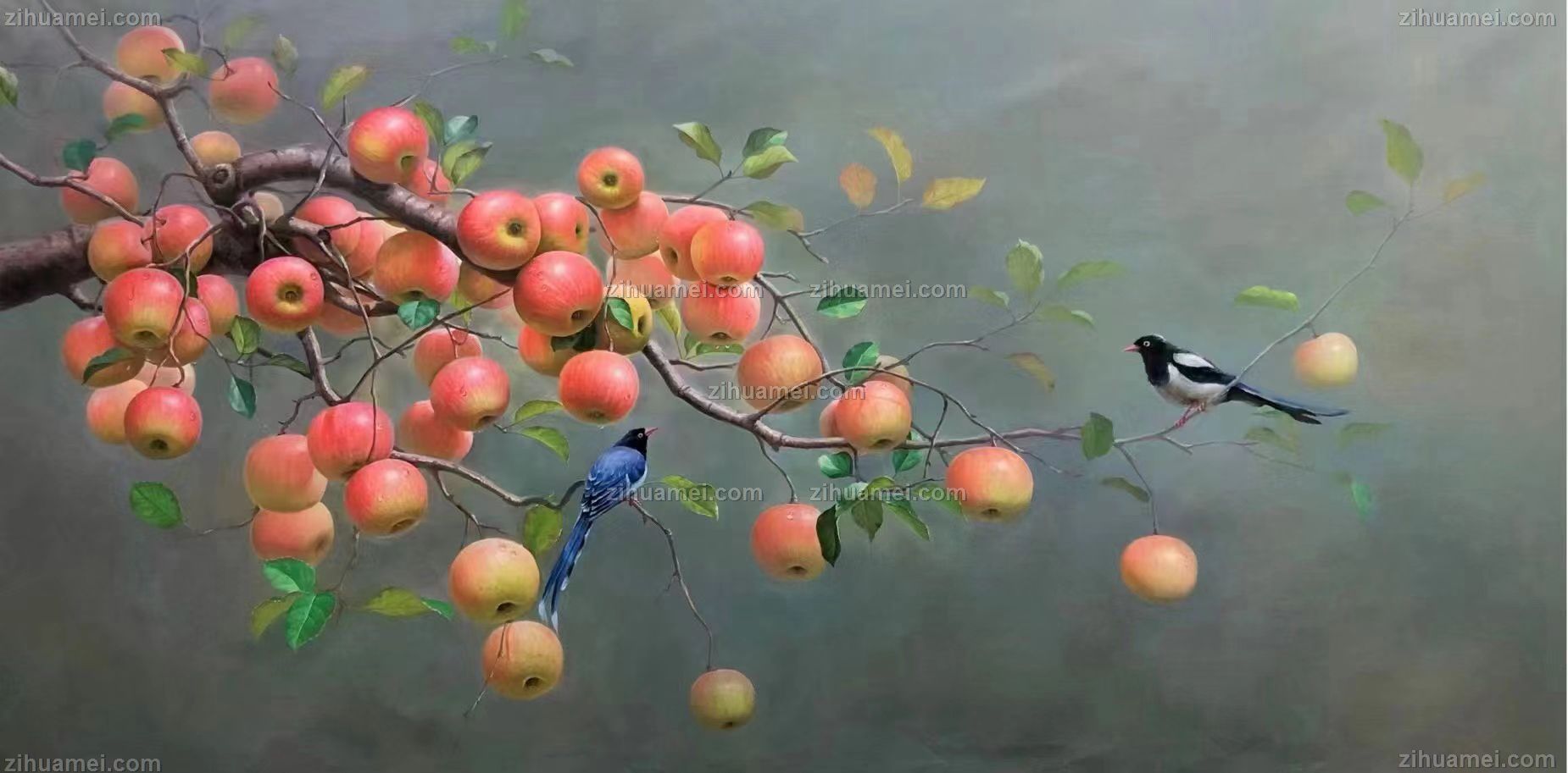 超写实水果静物苹果树手绘油画