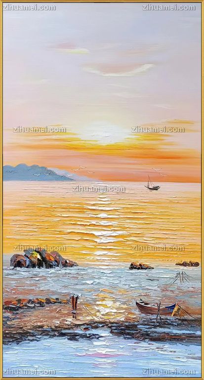 适合玄关的海边风景手绘油画