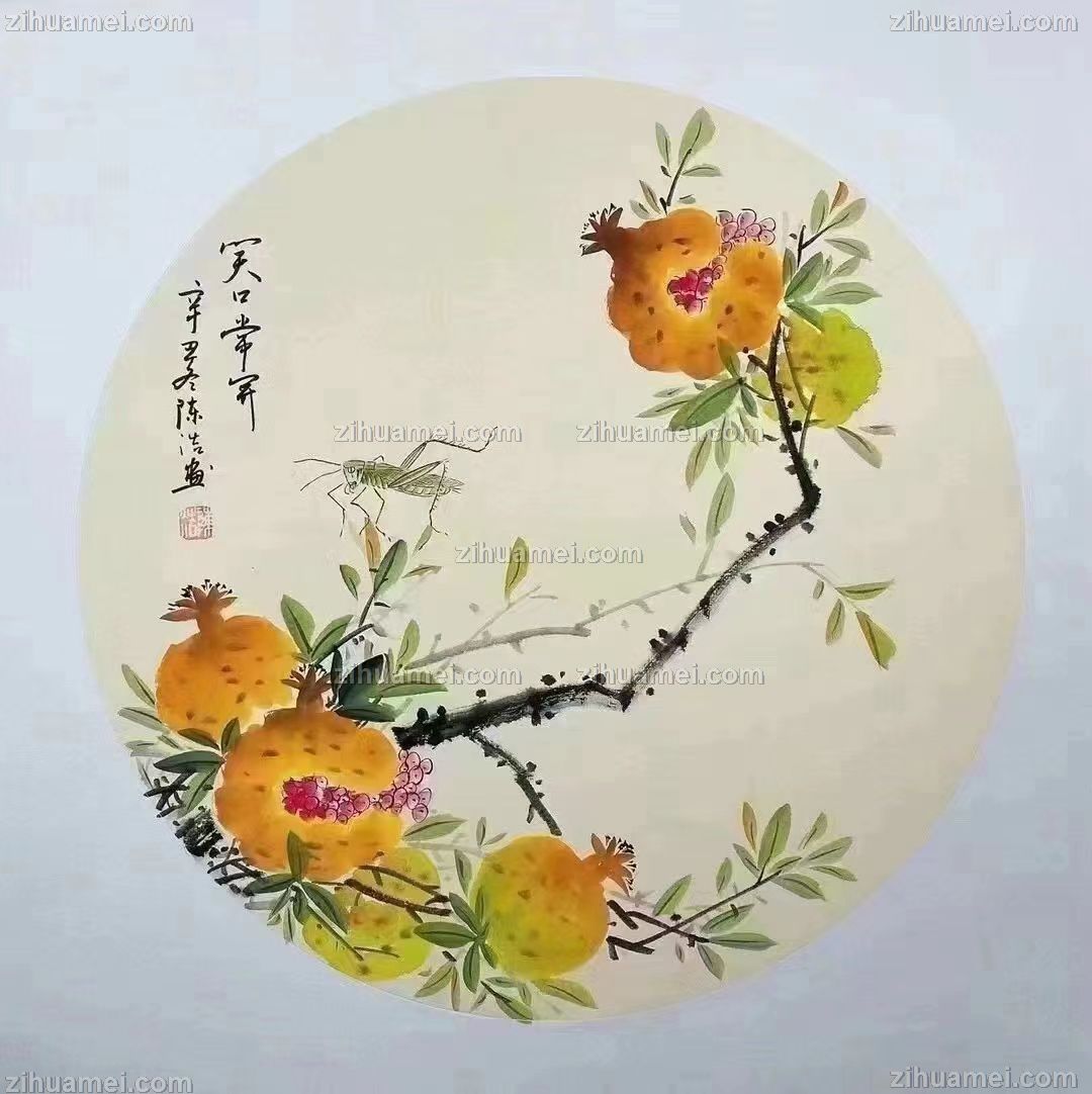 小写意斗方石榴图
