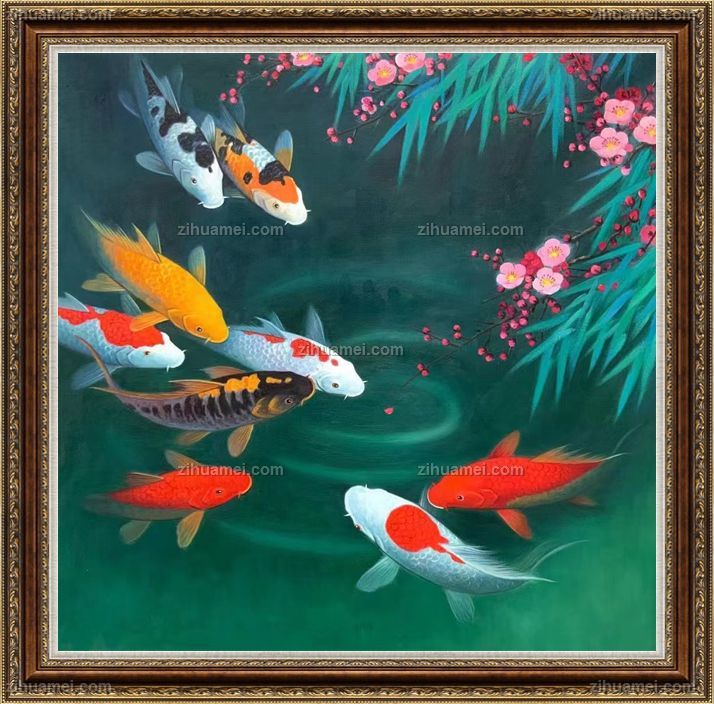 寓意年年有余适合餐厅的动物油画