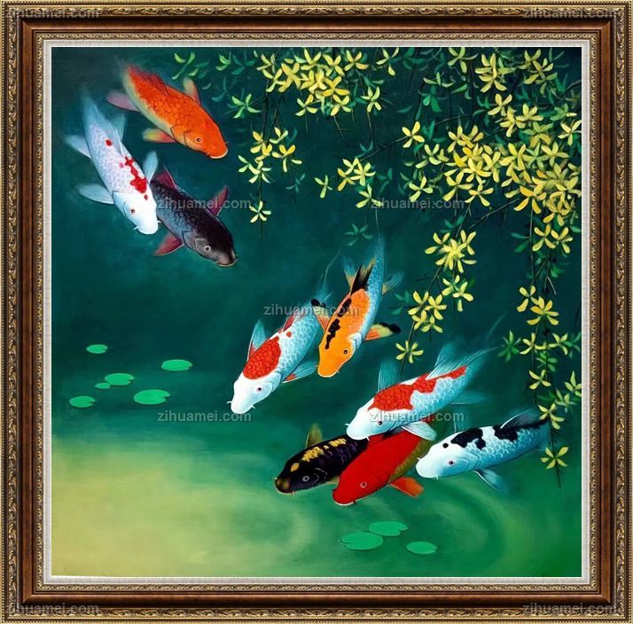 寓意年年有余适合餐厅的动物油画纯手绘写实动物油画