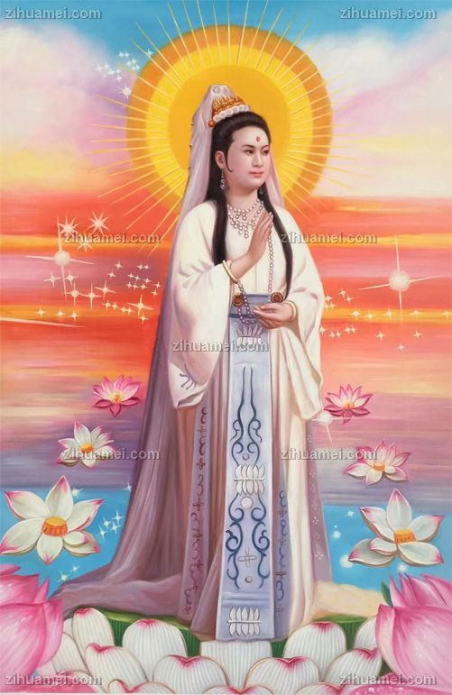 纯手绘手工观音菩萨人物油画