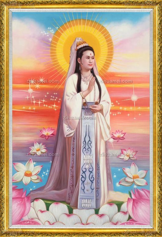 纯手绘手工观音菩萨人物油画