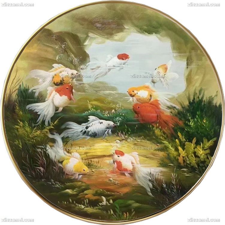 纯手绘九鱼图油画