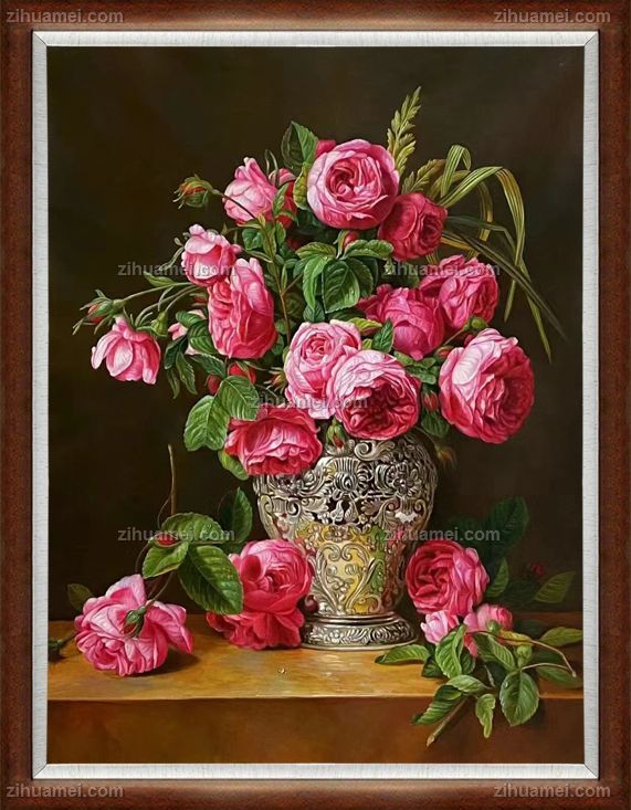 纯手绘餐厅玄关花卉油画