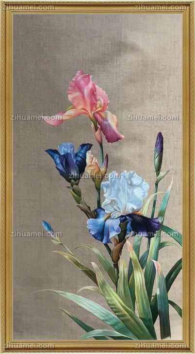 写实紫鸢花鸢尾花油画