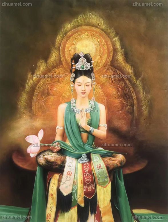 适合客厅大厅的人物油画菩萨图
