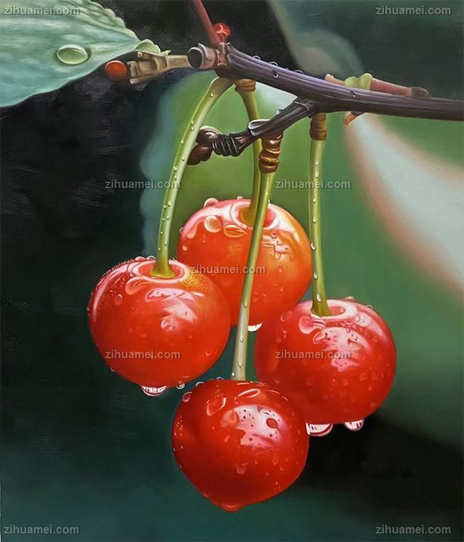 精品写实油画水果静物樱桃油画