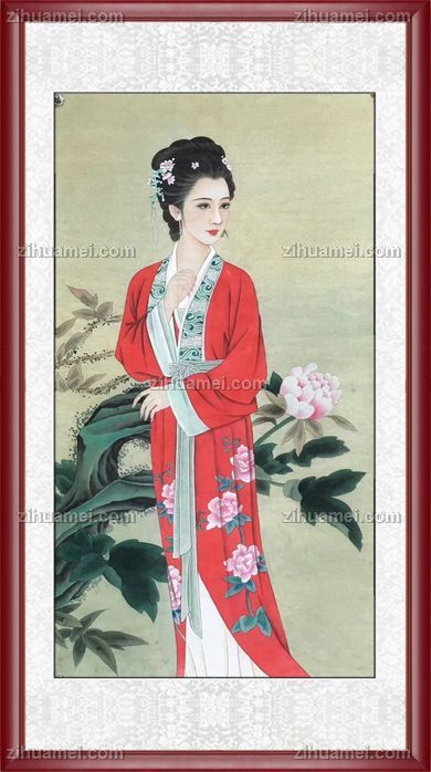纯手绘仕女国画图水墨人物画