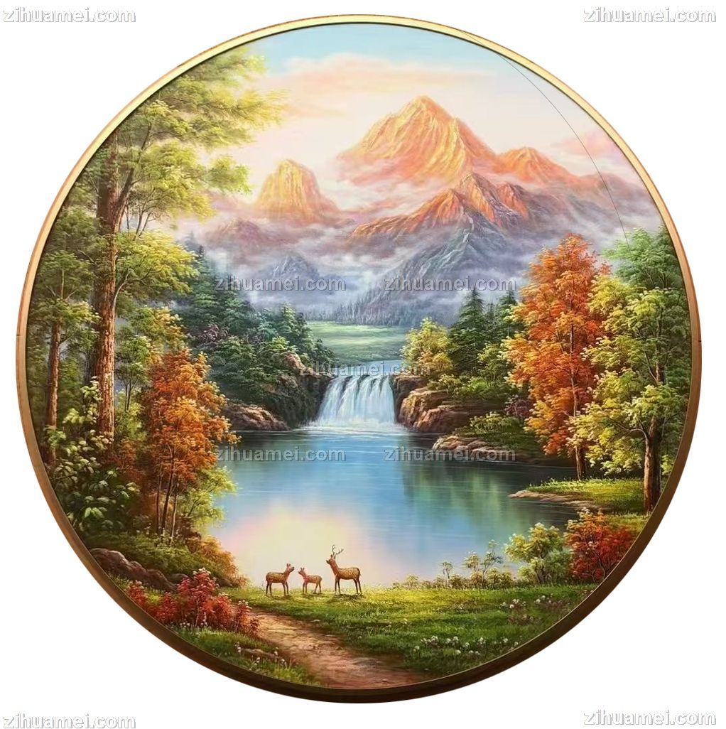 铝合金外框中式手绘风景油画