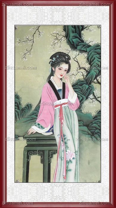 纯手绘工笔仕女国画