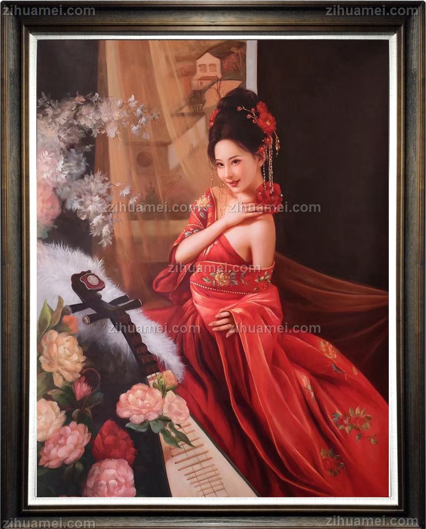 酒店茶楼美女人物油画纯手绘油画