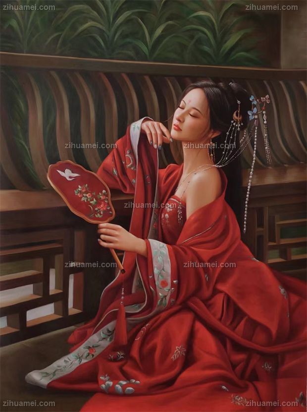 酒店大厅人物油画中式美女油画